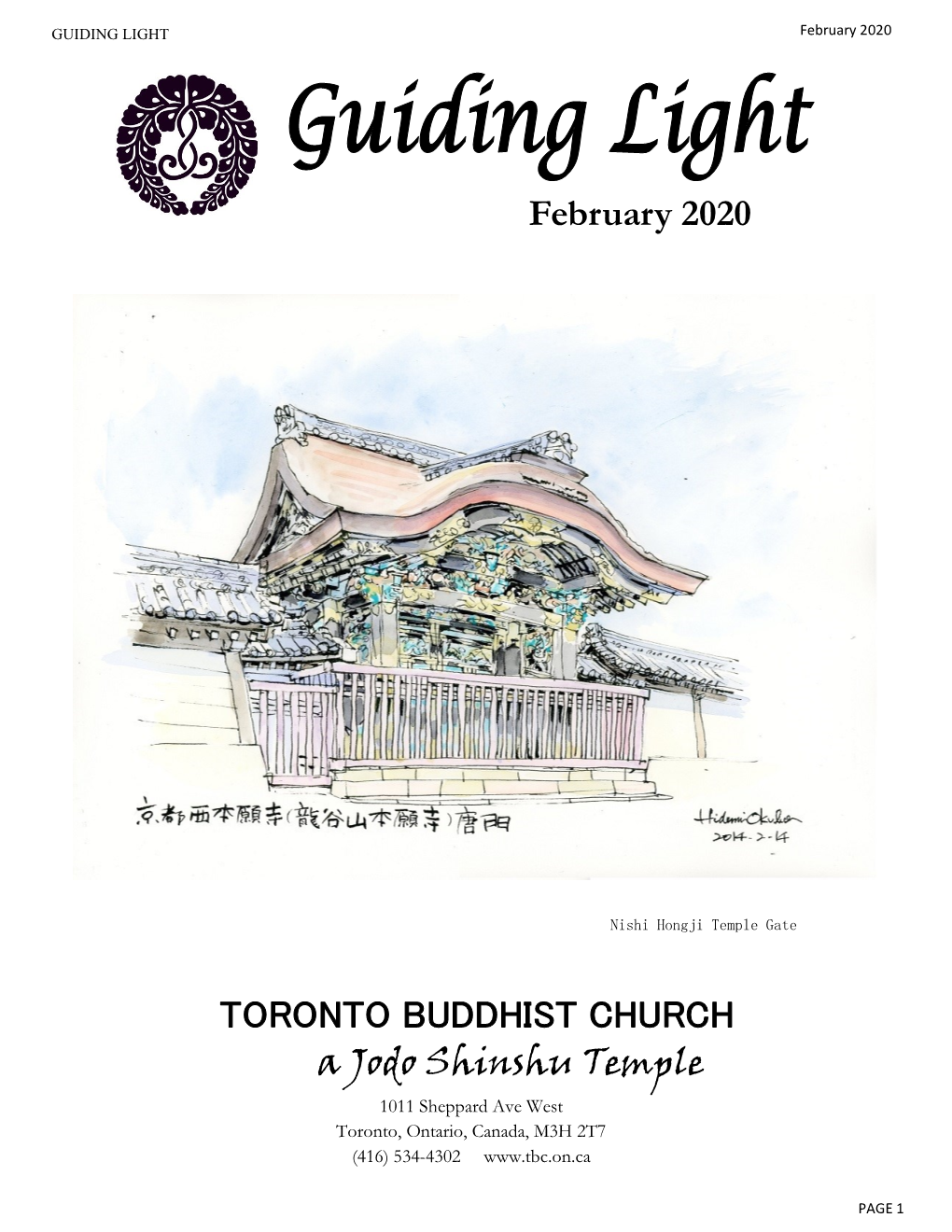 TORONTO BUDDHIST CHURCH a Jodo Shinshu Temple February 2020