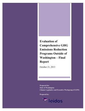 Evaluation of Comprehensive GHG Emissions Reduction Programs Outside of Washington – Final Report