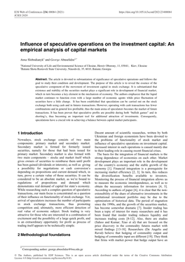 Influence of Speculative Operations on the Investment Capital: an Empirical Analysis of Capital Markets