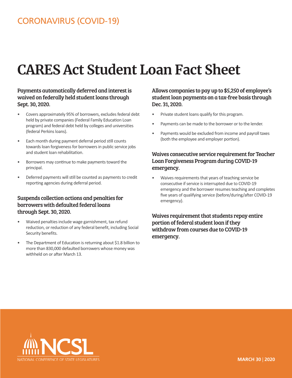 CARES Act Student Loan Fact Sheet |