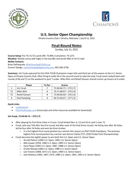 U.S. Senior Open Championship Final-Round Notes