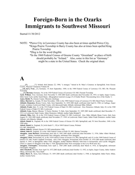 Foreign-Born in the Ozarks Immigrants to Southwest Missouri
