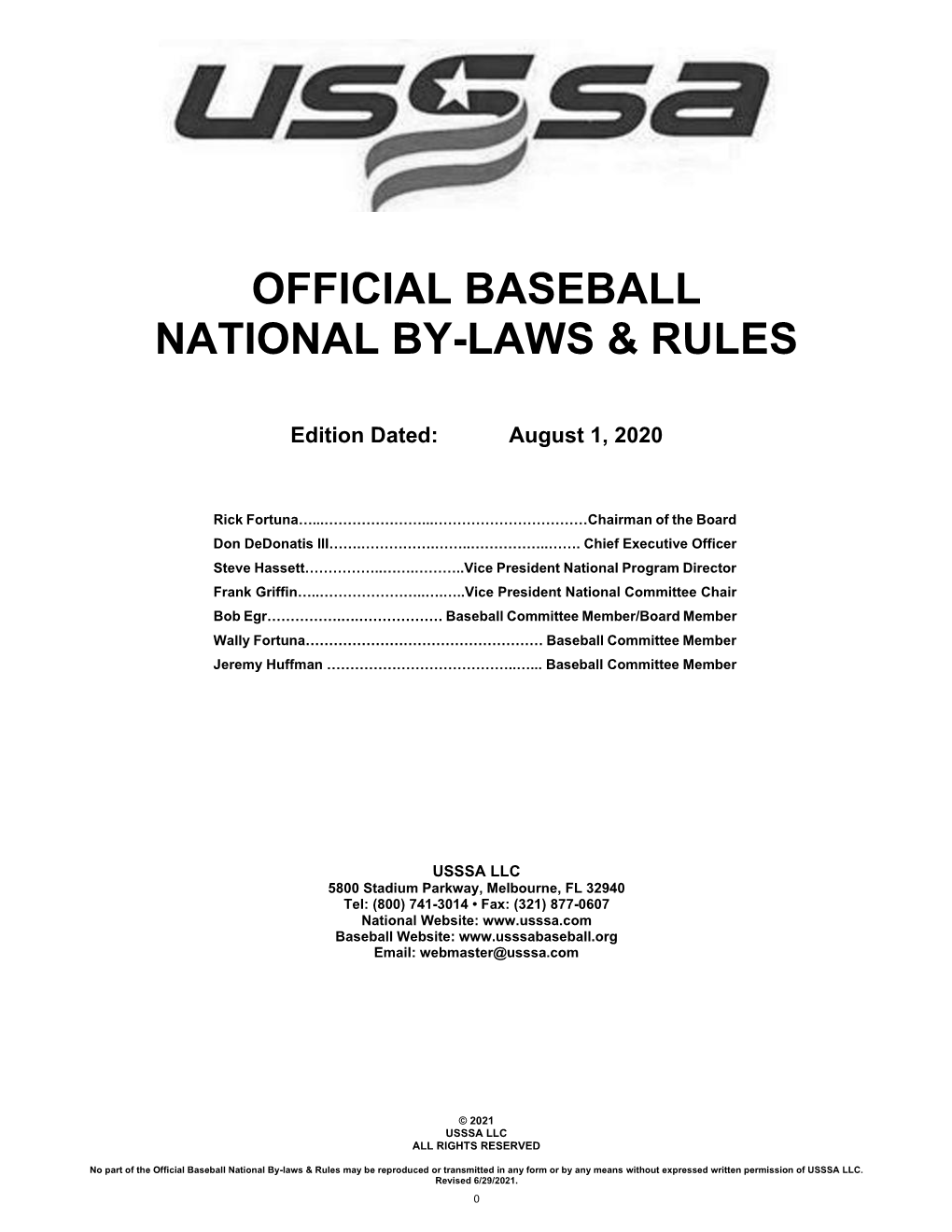 Official Baseball National By-Laws & Rules