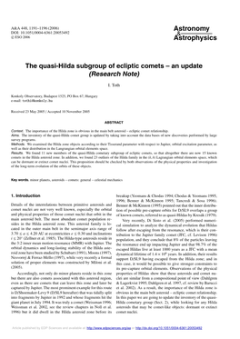 The Quasi-Hilda Subgroup of Ecliptic Comets – an Update (Research Note)