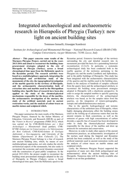 Integrated Archaeological and Archaeometric Research in Hierapolis of Phrygia (Turkey): New Light on Ancient Building Sites