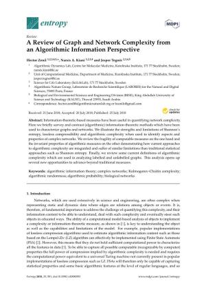 A Review of Graph and Network Complexity from an Algorithmic Information Perspective