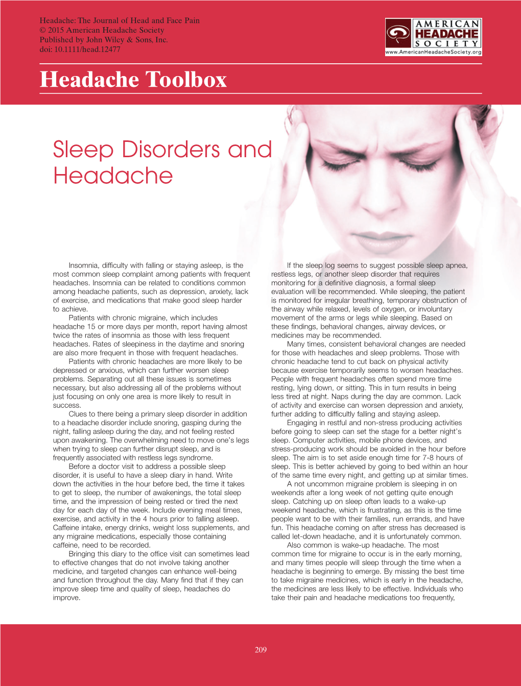 Sleep Disorders and Headache