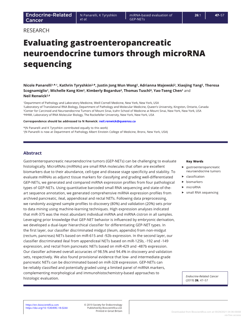 Evaluating Gastroenteropancreatic Neuroendocrine Tumors Through Microrna Sequencing