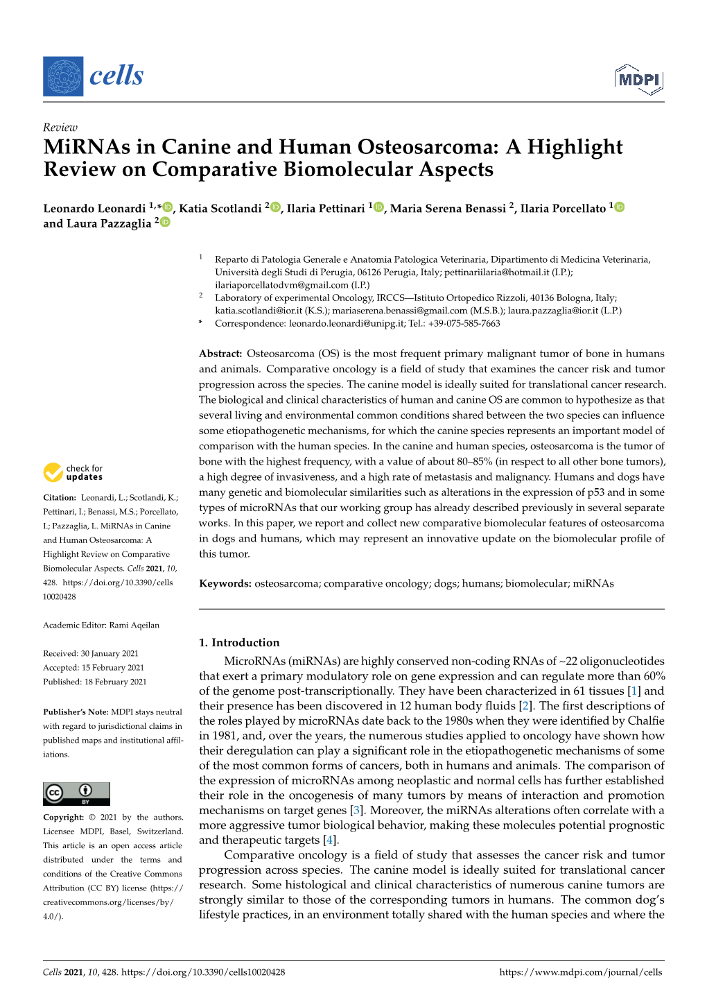 Mirnas in Canine and Human Osteosarcoma: a Highlight Review on Comparative Biomolecular Aspects