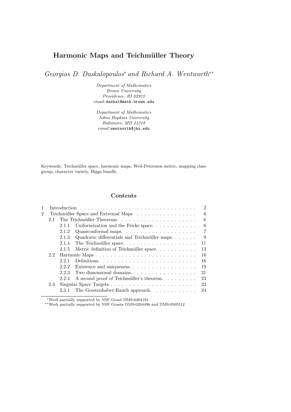 Harmonic Maps and Teichmüller Theory Georgios D