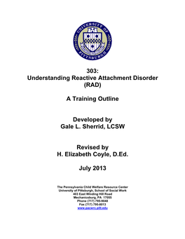 303: Understanding Reactive Attachment Disorder (RAD) A