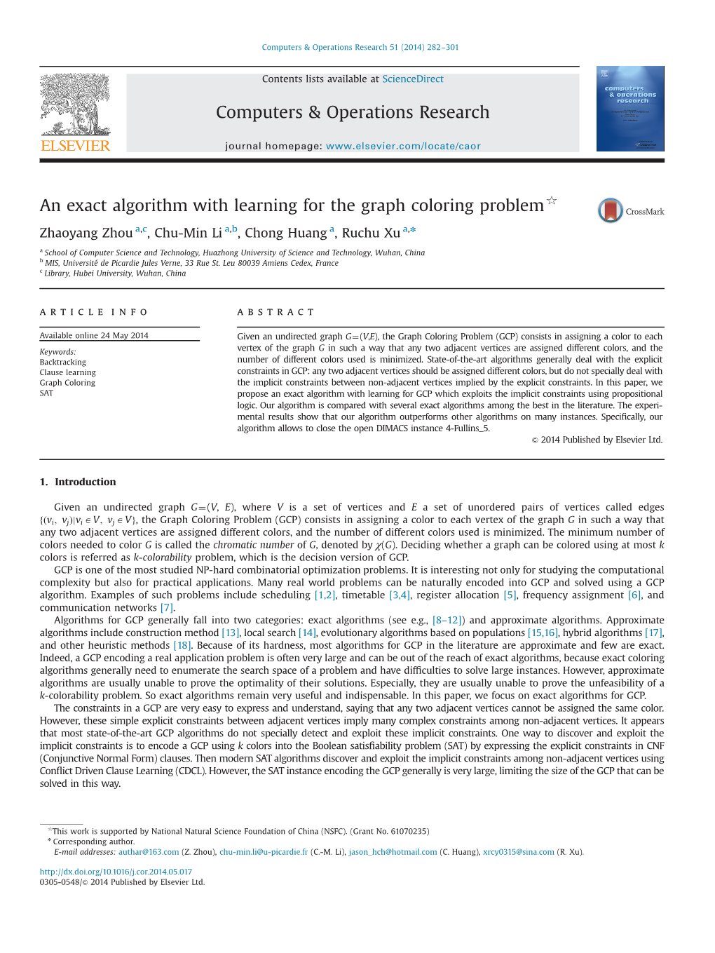 An Exact Algorithm with Learning for the Graph Coloring Problem$