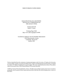 Nber Working Paper Series Legacies in Black and White