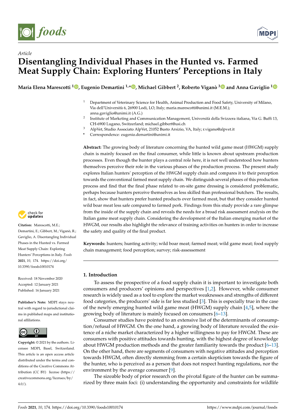 Disentangling Individual Phases in the Hunted Vs. Farmed Meat Supply Chain: Exploring Hunters’ Perceptions in Italy