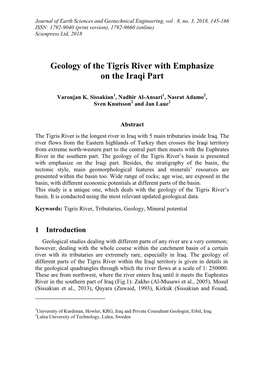 Geology of the Tigris River with Emphasize on the Iraqi Part