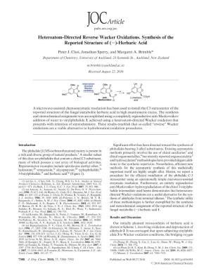 Heteroatom-Directed Reverse Wacker Oxidations. Synthesis of the Reported Structure of (-)-Herbaric Acid