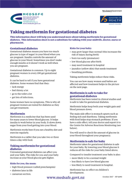 Taking Metformin for Gestational Diabetes This Information Sheet Will Help You Understand More About Taking Metformin for Gestational Diabetes