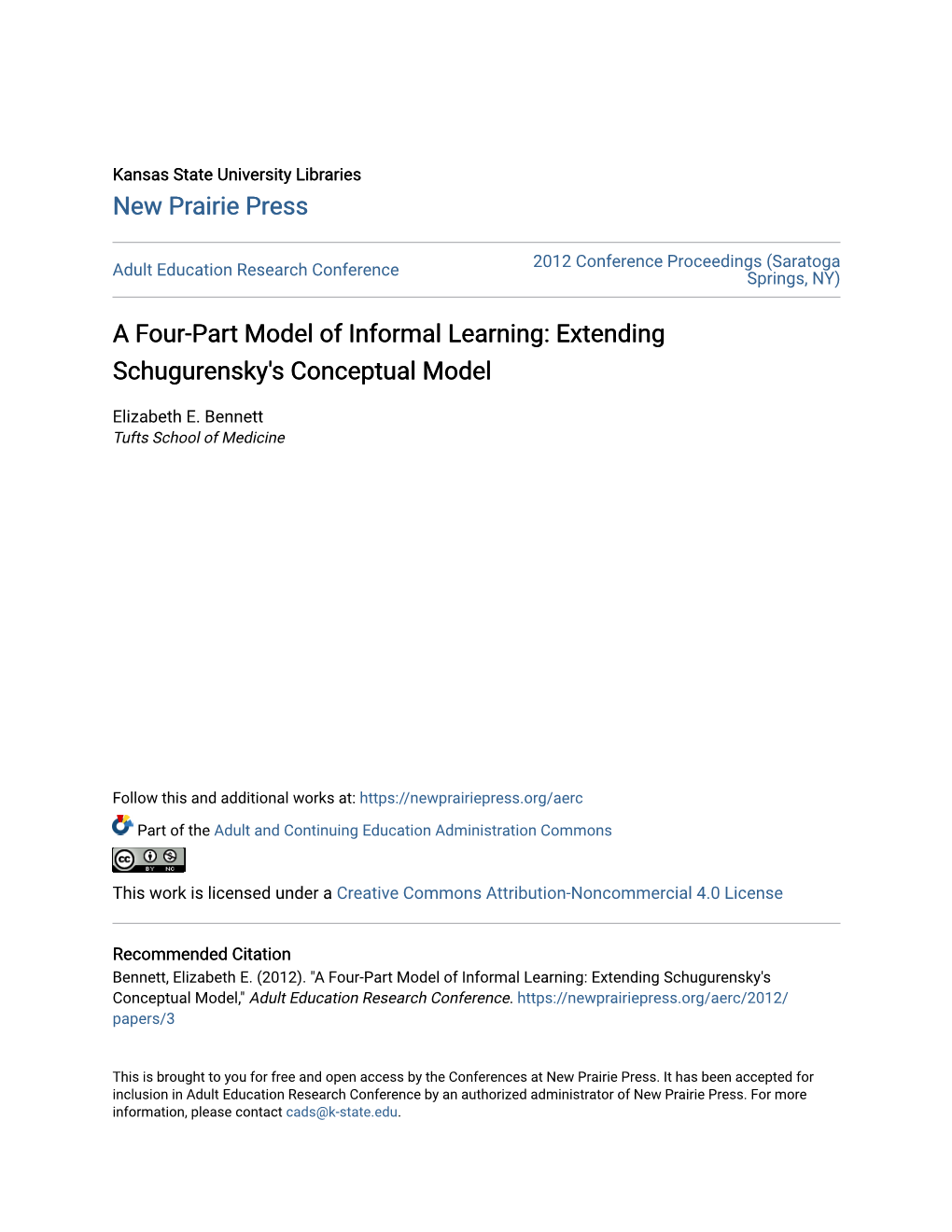 A Four-Part Model of Informal Learning: Extending Schugurensky's Conceptual Model