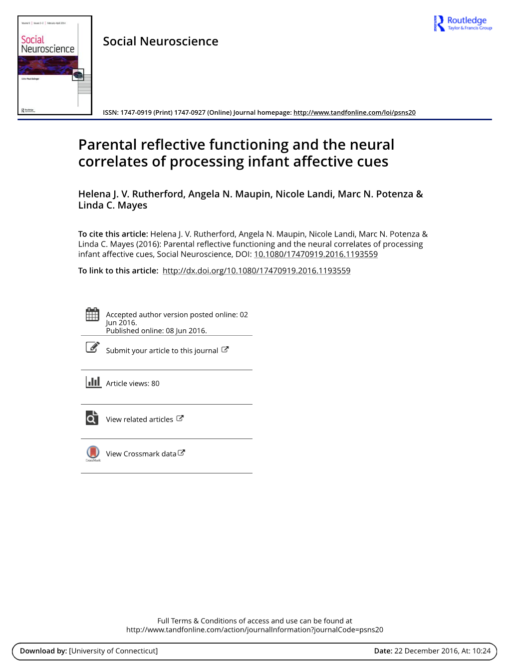 Parental Reflective Functioning and the Neural Correlates of Processing Infant Affective Cues