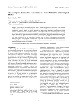 The Tardigrade Ramazzottius Varieornatus As a Model Animal for Astrobiological Studies