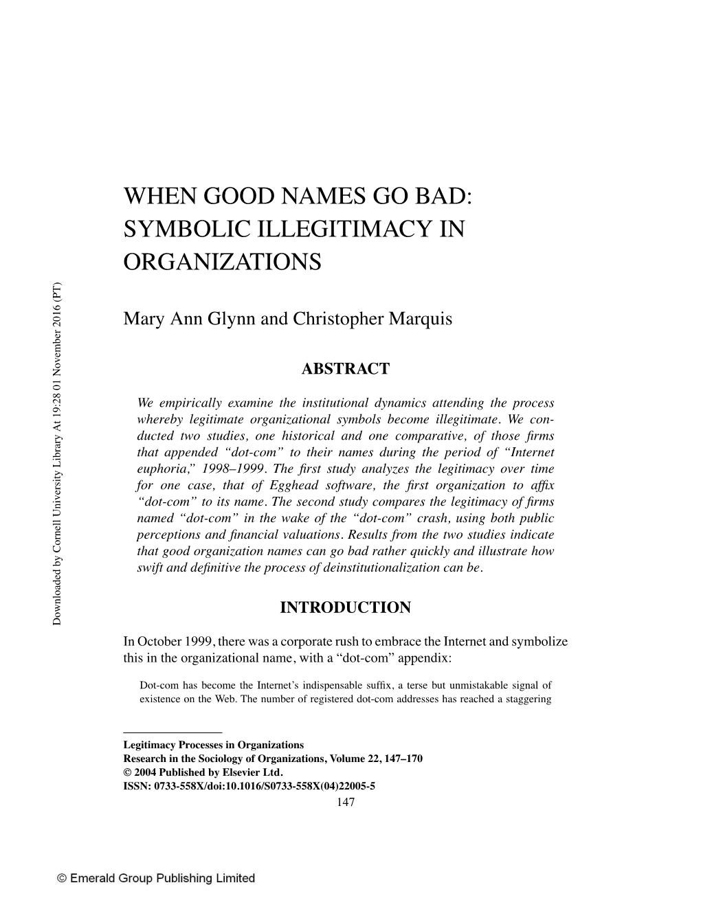 When Good Names Go Bad: Symbolic Illegitimacy in Organizations