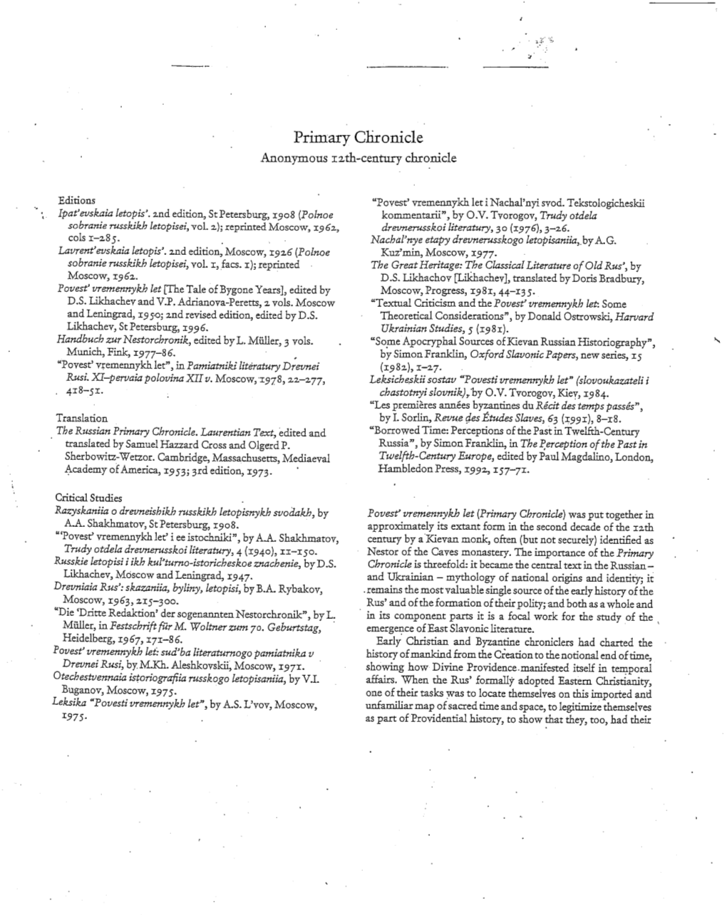 The Russian Primary Chronicle Laurentian Text