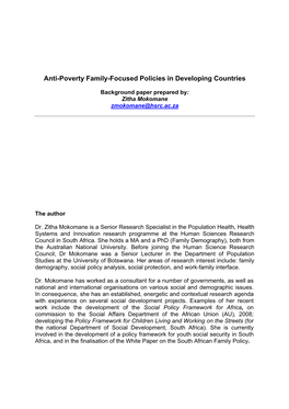 Anti-Poverty Family-Focused Policies in Developing Countries