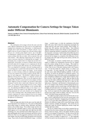 Automatic Compensation for Camera Settings for Images Taken Under Different Illuminants