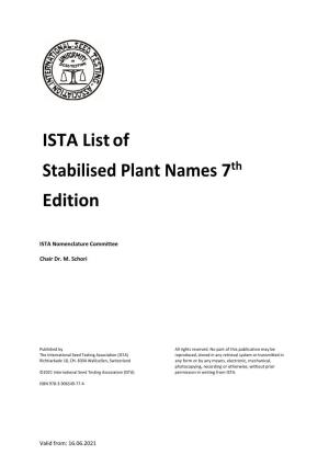 ISTA List of Stabilised Plant Names 7Th Edition