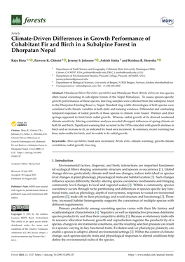 Climate-Driven Differences in Growth Performance of Cohabitant Fir and Birch in a Subalpine Forest in Dhorpatan Nepal