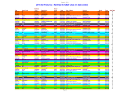 2016 All Fixtures - Renfrew Cricket Club (In Date Order)