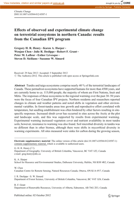 Effects of Observed and Experimental Climate Change on Terrestrial Ecosystems in Northern Canada: Results from the Canadian IPY Program