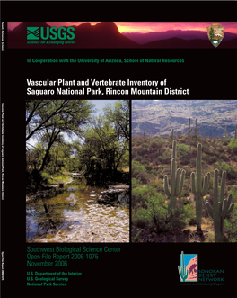 Vascular Plant and Vertebrate Inventory of Saguaro National Park, Rincon Mountain District