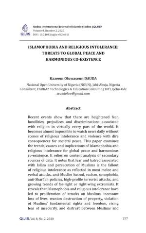 Islamophobia and Religious Intolerance: Threats to Global Peace and Harmonious Co-Existence