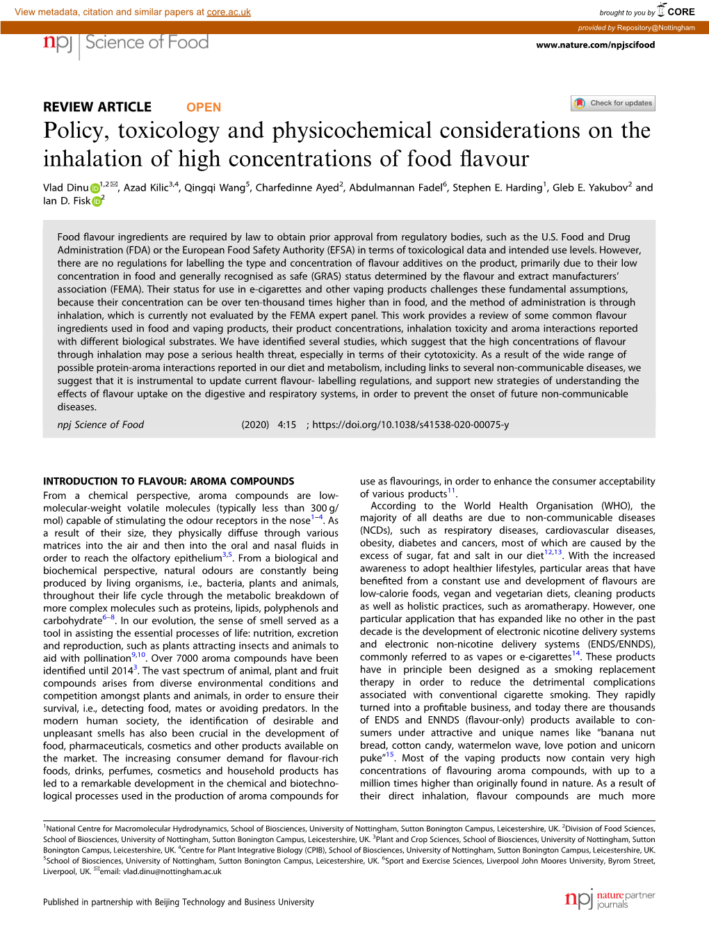 Policy, Toxicology and Physicochemical Considerations on the Inhalation of High Concentrations of Food Flavour