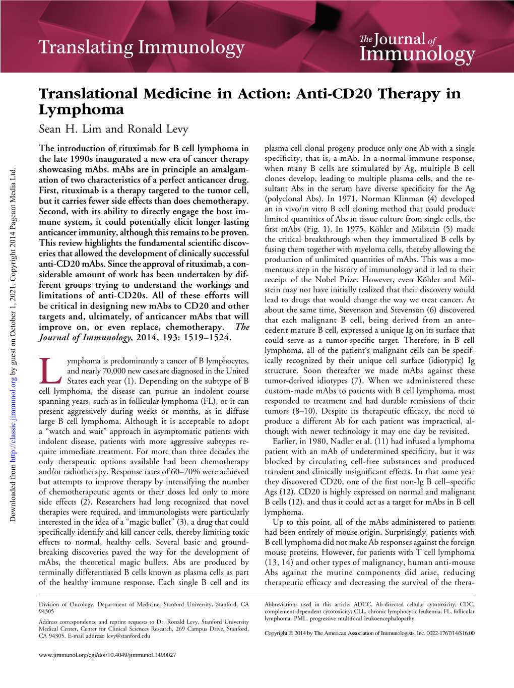 Anti-CD20 Therapy in Lymphoma Sean H