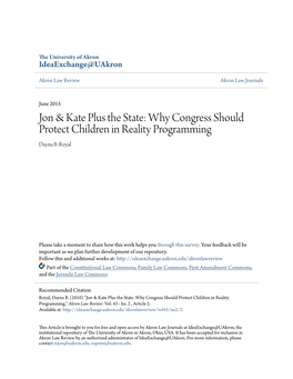 Why Congress Should Protect Children in Reality Programming Dayna B
