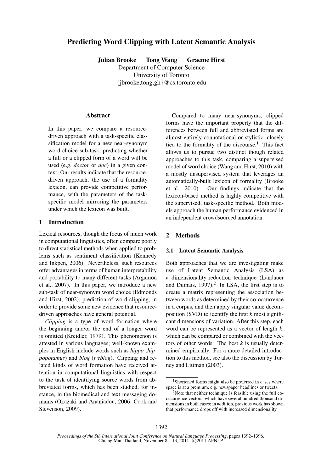 Predicting Word Clipping with Latent Semantic Analysis