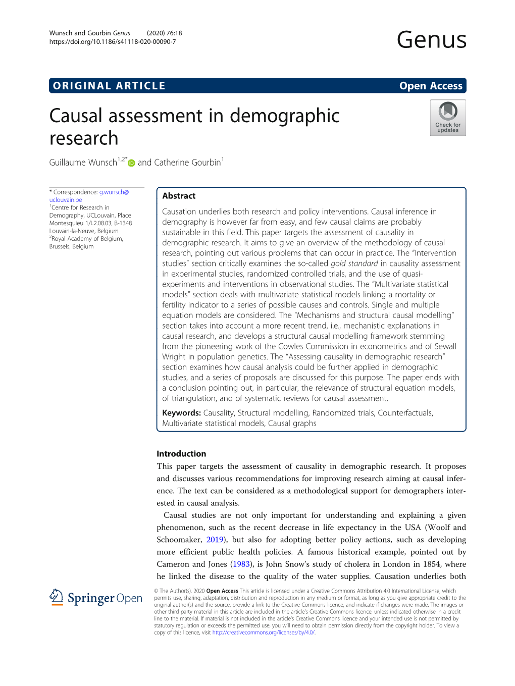 Causal Assessment in Demographic Research Guillaume Wunsch1,2* and Catherine Gourbin1