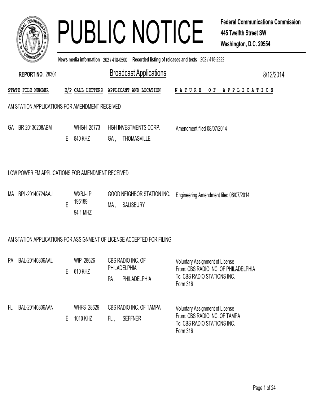 Broadcast Applications 8/12/2014