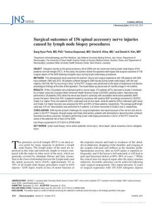 Surgical Outcomes of 156 Spinal Accessory Nerve Injuries Caused by Lymph Node Biopsy Procedures
