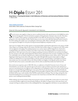 H-Diplo ESSAY 201 Essay Series on Learning the Scholar’S Craft: Reflections of Historians and International Relations Scholars 11 March 2020