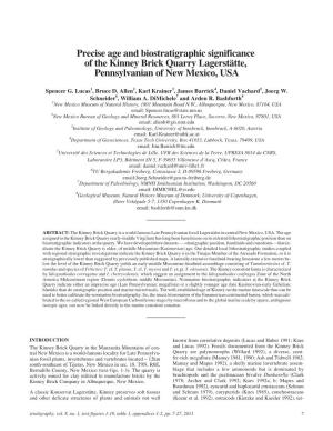 Precise Age and Biostratigraphic Significance of the Kinney Brick Quarry Lagerstätte, Pennsylvanian of New Mexico, USA