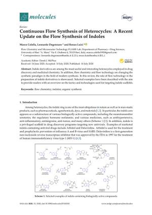 Continuous Flow Synthesis of Heterocycles: a Recent Update on the Flow Synthesis of Indoles