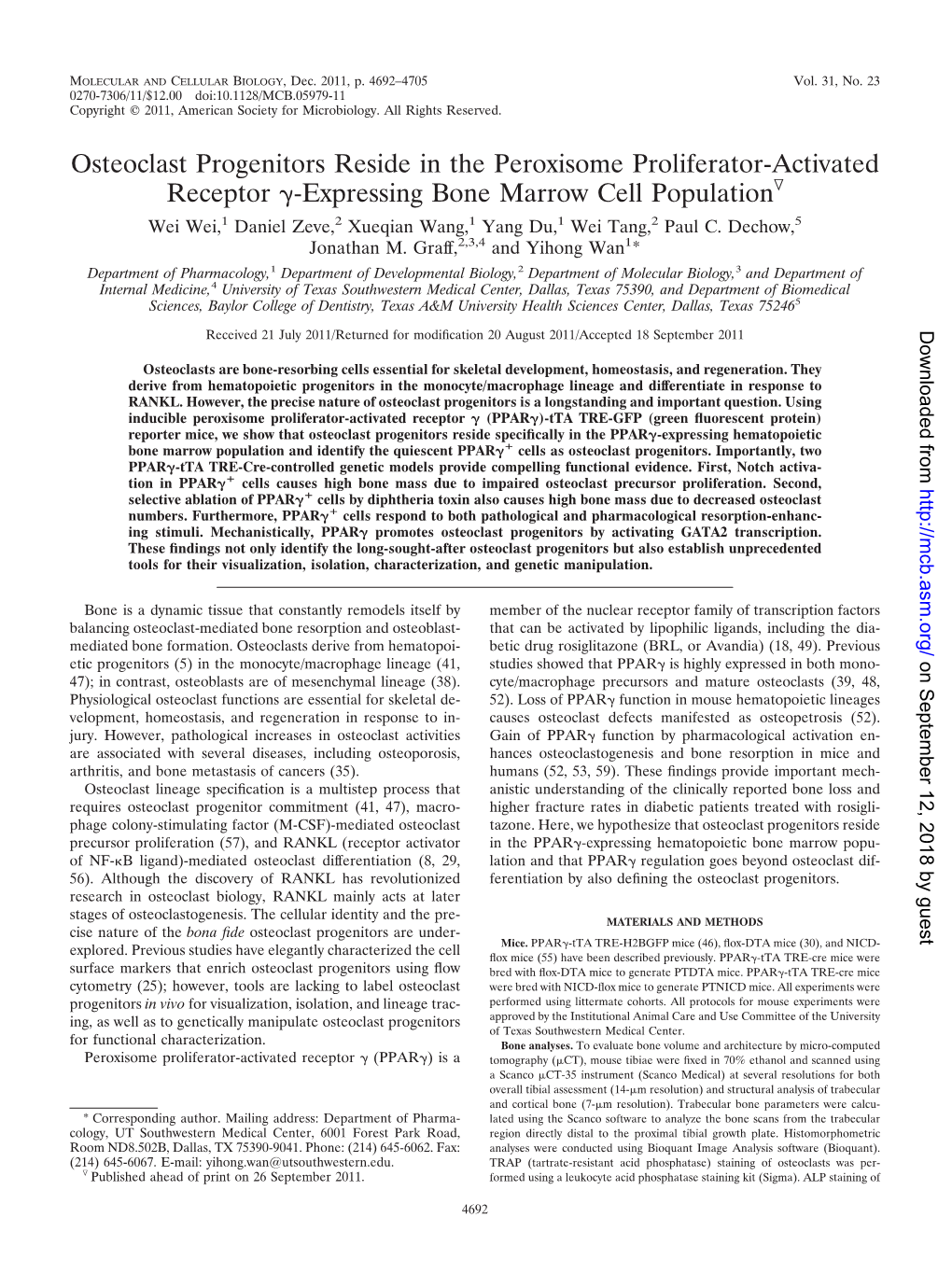 Osteoclast Progenitors Reside in the Peroxisome Proliferator-Activated