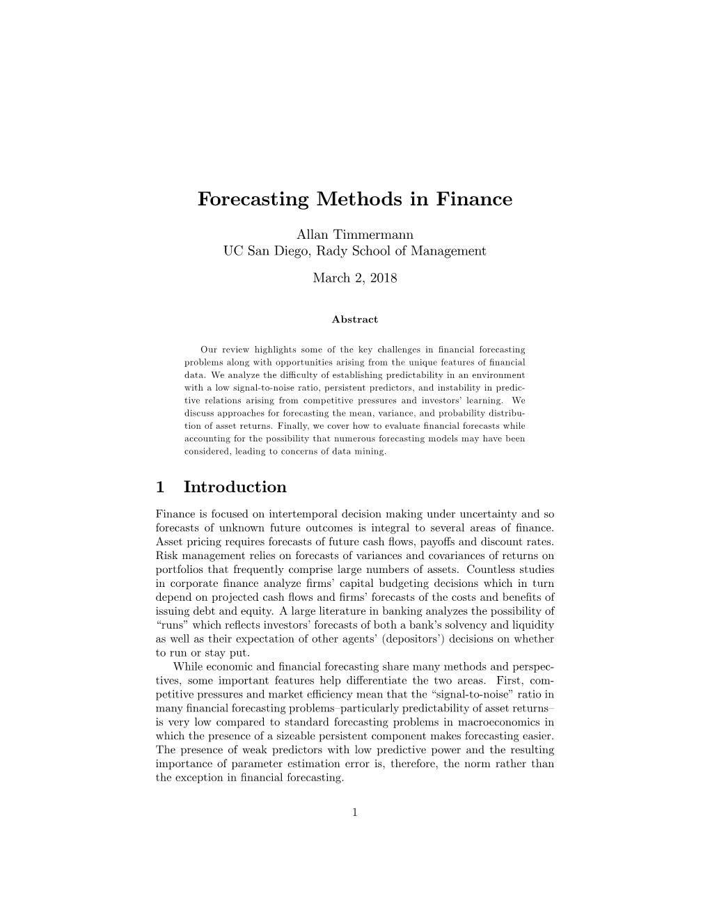 Forecasting Methods in Finance