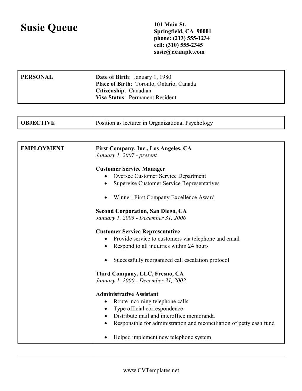 Professional CV Letter Template