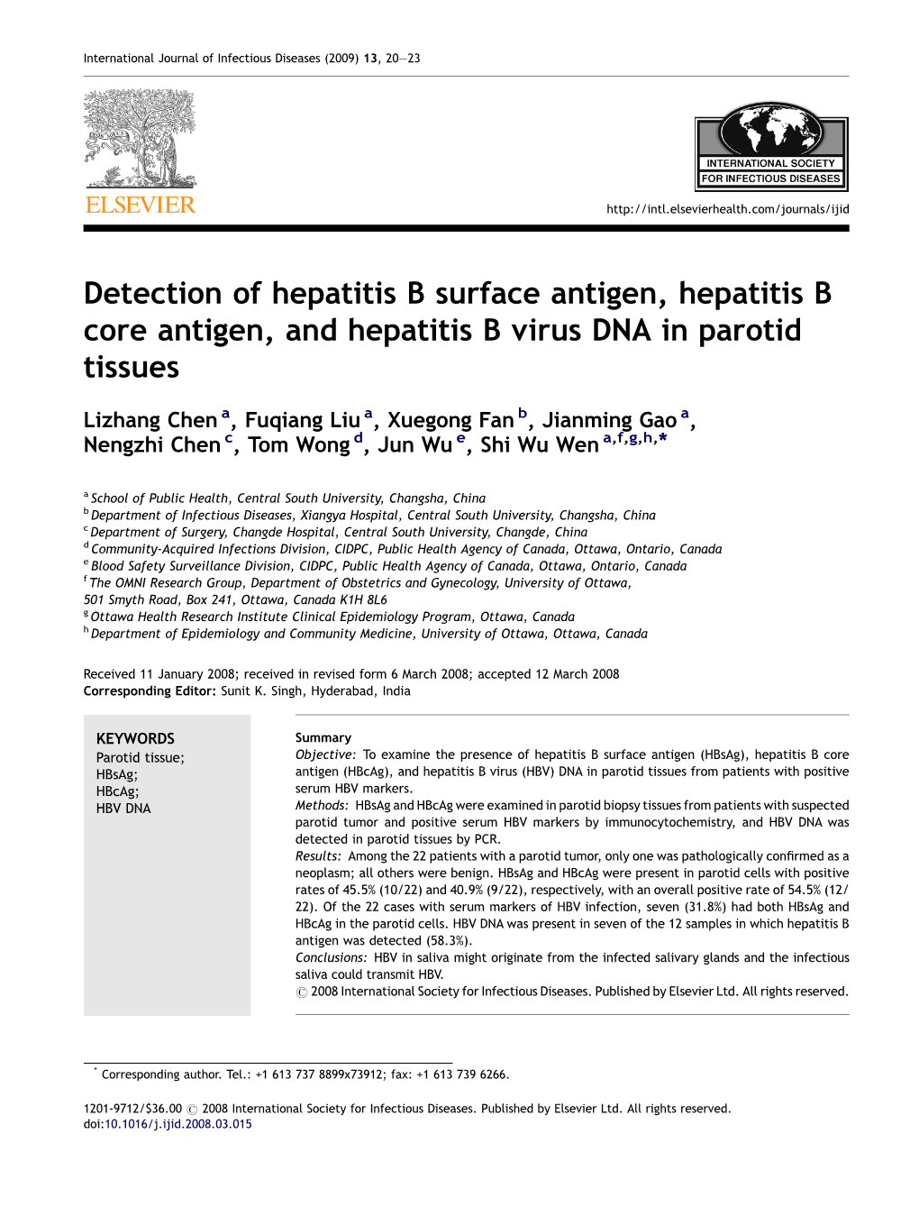 Detection of Hepatitis B Surface Antigen, Hepatitis B Core Antigen, and Hepatitis B Virus DNA in Parotid Tissues