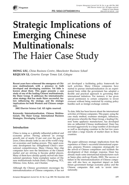 Strategic Implications of Emerging Chinese Multinationals:: the Haier Case Study