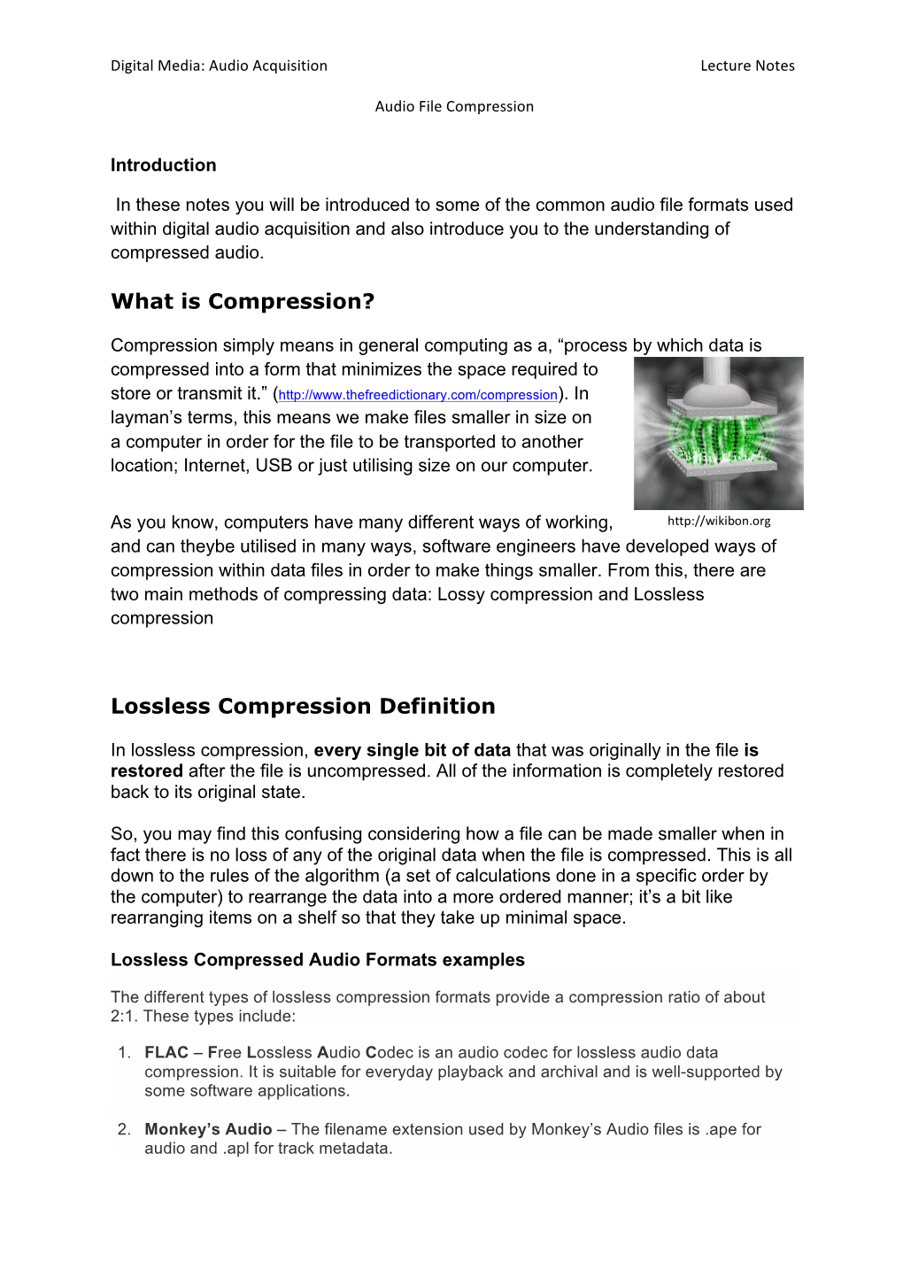 Lossless Compression Definition